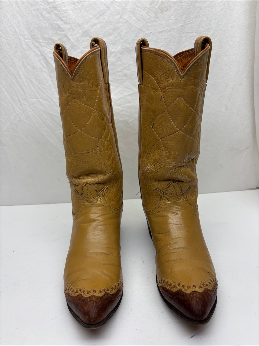 Tony Lama Mustard-Tan Leather Lace-Up Western Boots, SZ 6